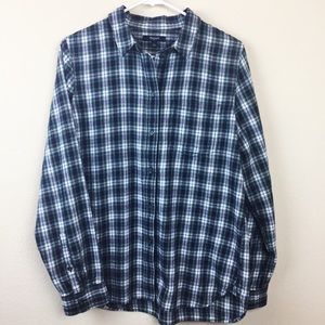 Madewell Plaid Button Up Flannel Top Blue Green
